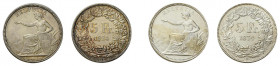 * 5 Franken 1874 B. (B. für Brüssel) 25 g. HMZ 2-1197d und 5 Franken 
1874 B (B ohne Punkt für Bern) 25 g. HMZ 2-1197e. Beide Varianten in 
vorzüglich...