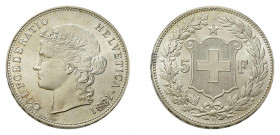 * 5 Franken 1891 B, Bern. 25 g. HMZ 2-1198d. Prächtiges und frisches Exemplar. 
Selten in dieser hervorragenden Erhaltung.