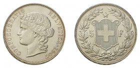 * 5 Franken 1907 B, Bern. 25,1 g. HMZ 2-1198k. Unzirkuliertes Exemplar.