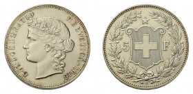 * 5 Franken 1916 B, Bern. 25 g. HMZ 2-1198o. Unzirkuliertes Prachtexemplar.