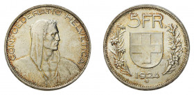 * 5 Franken 1924 B. 25 g. HMZ 2-1199d. Stempelfrisches Exemplar mit Patina.