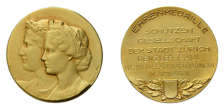 * Schützenmedaille. Goldmedaille o. J. Zürich. Schützengesellschaft der Stadt 
Z...