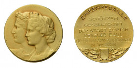 * Schützenmedaille. Goldmedaille o. J. Zürich. Schützengesellschaft der Stadt 
Zürich. Ehrenmedaille. 11,7 g. Richter (Schützen­medaillen) 1950Aa. Sel...