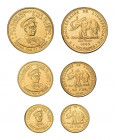 3 Goldmünzen Republik Kongo (Zaire), 1960-1971. 
100 Francs, 50 Francs und 25 Francs 1965 auf 5 Jahre Unabhängigkeit.
Afrikanischer Elefant. Selten. Z...