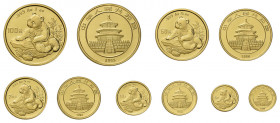 CHINA Gold Panda Münzset bestehend aus 5 Yuan 1/20 Unze, 10 Yuan 
1/10 Unze, 25 Yuan ¼ Unze und 50 Yuan ½ Unze, 100 Yuan 1 Unze, 1998.