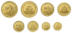 CHINA Gold Panda Münzset bestehend aus 5 Yuan 1/20 Unze, 10 Yuan 
1/10 Unze, 25 Yuan ¼ Unze und 50 Yuan ½ Unze, 1999.