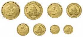 CHINA Gold Panda Münzset bestehend aus 5 Yuan 1/20 Unze, 10 Yuan 
1/10 Unze, 25 Yuan ¼ Unze und 50 Yuan ½ Unze, 2000.