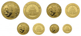 CHINA Gold Panda Münzset bestehend aus 20 Yuan 1/20 Unze, 50 Yuan 
1/10 Unze, 100 Yuan ¼ Unze und 200 Yuan ½ Unze, 2002.