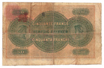 * Interimsnote zu 50 Franken vom 1. Februar 1907. Richter/Kunzmann IN4a-c. 
Pick 1. Sehr selten. Gebraucht.