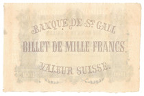 * Bank in St. Gallen, Formular zu 1000 Franken, nach 1873, gedruckt bei 
Dondorf & Naumann, FfM. Konkordatsnote, ohne Lochung und Entwertung, 
von gro...