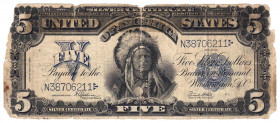 * USA 5 Dollar Banknote "Running Antelope" Silver Certificate 1899 defekt Good
und 10 Dollar Banknote "Buffalo" 1901 selten FINE.