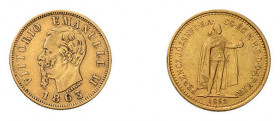 2 Goldmünzen. Dabei Italien 10 Lire 1863 T und Ungarn 10 Korona 1892.