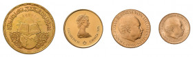 4 Goldmünzen alle Welt. Dabei Liechtenstein mit 25 und 50 Franken 1961, 
Kanada 1976 zur Olympiade sowie 5 Pounds Ägypten 1968 zum Thema 
1400 Jahre K...