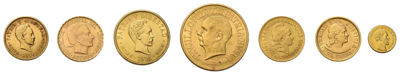 7 Goldmünzen. Dabei 5 und 10 Pesos 1916 Kuba , 30 Pesos 1955 
Dominikanische Rep...