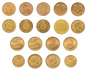 Kleine Partie Goldmünzen. Dabei 7 x 20 Franken Vreneli, 2 x 10 Franken Vreneli, 
2 x 20 Mark Preussen Deutsches Kaiserreich, 2 x 20 Francs Belgien, 5 ...