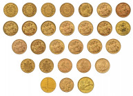 31 Goldmünzen alle Welt. Dabei 1 x 250 Franken 1991 Schweiz, 2 Rand 1962
Südafrika, 1 Pfund 1955 Ramses II. Ägypten, 12 x 20 Francs Frankreich und
16 ...