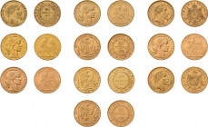 * 10 x 20 Francs Frankeich. Dabei verschiedene Münztypen wie Napoleon III., 
Marianne und Engel.