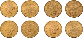 * 4 x 20 Dollar Liberty. Dabei 1872S, 1873S, 1876S und 1890.