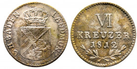 BADEN, Carl, 1811-1818, VI Kreuzer 1812, AG 2,36 g., SUP