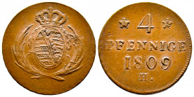 Royaume de SAXONY, Frédéric Auguste, 4 pfennigs 1809, AE 7,30 g., TTB