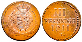 Royaume de SAXONY, Frédéric Auguste, 3 pfennigs 1811, AE 5,62 g., TTB