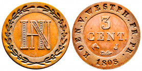 Westphalia, Hieronymus (Jerome) Napoleon Bonaparte 1807-1813, 3 centimes , 1808 J, Cuivre 6,21 g., FDC