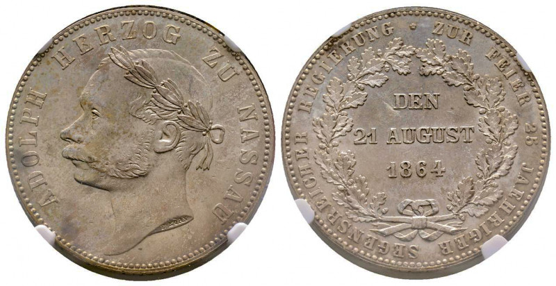 Nassau (duché de), Adolphe (1839-1866). Thaler commémoratif des 25 ans de règne ...