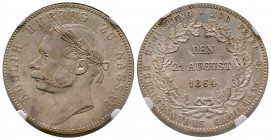 Nassau (duché de), Adolphe (1839-1866). Thaler commémoratif des 25 ans de règne 1864, AG - 18,52 g
Ref :KM#64 , Dav.750 
NGC MS 64