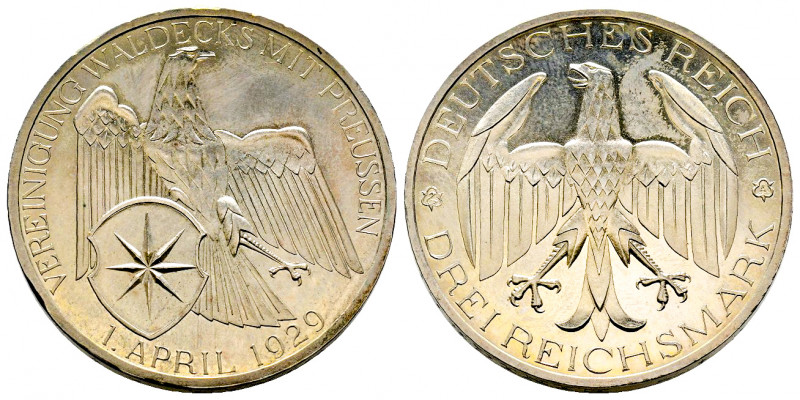 République de Weimar (1918-1933), 3 Marks, 1929 A "Waldeck-Prussia", AG 14,92 g....