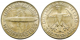 République de Weimar (1918-1933), 3 Marks, 1930 D "Zeppelin", AG 14,97 g., FDC