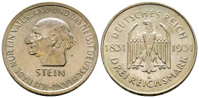 République de Weimar (1918-1933), 3 Marks, 1931 A "Stein", AG 15,06 g., SUP