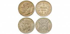 Belgique, Leopoldo II (1865-1909), deux monnaies de 1 Franc 1887 et 1904, Bruxelles, AG 5 g., 
presque FDC