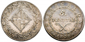Joseph Napoleon (1808-1814). 5 pesetas. Barcelone, 1808, AG 26,99 g., TTB