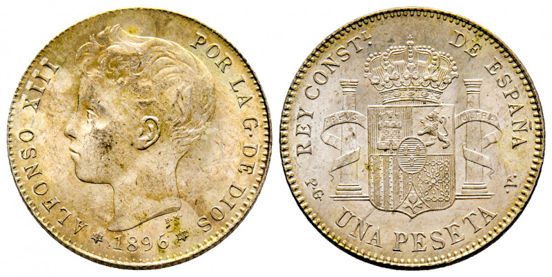 Alfonso XIII (1886-1931), 1 Pesetas 1896, AG 5,11 g., presque FDC