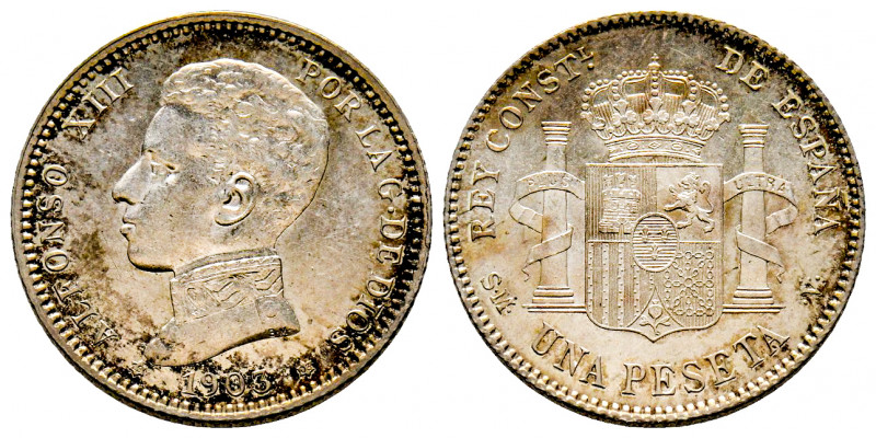 Alfonso XIII (1886-1931), 1 Pesetas 1903, Madrid, AG 4,79 g., FDC ex NGC MS63