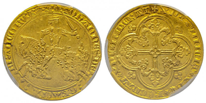 Jean II le Bon 1350-1364
Franc à cheval, ND, 5 décembre 1360, AU 3.86 g.
Avers :...