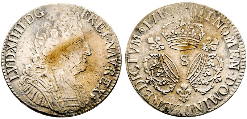 Louis XIV 1643-1715
Écu aux trois couronnes, Reims, 1710 S, AG 30.34 g.
Ref : G....