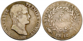 France, Bonaparte Premier Consul, 5 francs AN 12 I Limoges, AG 24,98 g., TTB