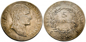France, Bonaparte Premier Consul, 5 francs AN 12 L Bayonne, AG 25 g., TTB