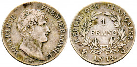 France, Bonaparte Premier Consul , 1 Franc, AN 12 Q Perpignan, AG 4,90 g., G 442 TTB