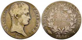 France, Limoges, Napoléon Empereur, 5 francs 1806 I, AG 24,50 g., G 581
TB