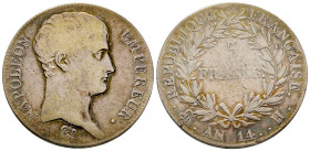 France, Napoléon Empereur, 5 francs AN 14 H La Rochelle, AG 24,63 g., TB