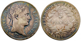 France, Napoléon Empereur, 5 Francs 1808 M Toulouse, Ag 24,86 g., TTB