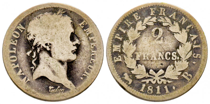 France, Napoléon Empereur, 2 francs, 1811 B Rouen, , AG 9,47 g., B
