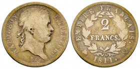 France, Napoléon Empereur, 2 francs, 1811 Q Perpignan, AG 9,65 g., TB