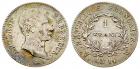 France, Napoléon Empereur, 1 franc AN 14 W Lille, AG 5 g., TTB+