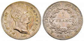 France, Napoléon Empereur, 1 franc AN 14 W Lille, AG 5 g., TTB