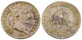 France, Napoléon Empereur, 1 franc 1808 D Lyon, AG 5 g., SUP