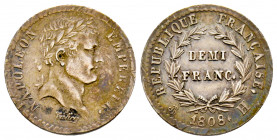 France, Napoléon Empereur, 1/2 franc 1808 H La Rochelle, , AG 2,52 g., TTB