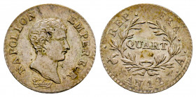 France, Napoléon Empereur, 1/4 Franc An 12 A Paris, AG 1,28 g., TTB